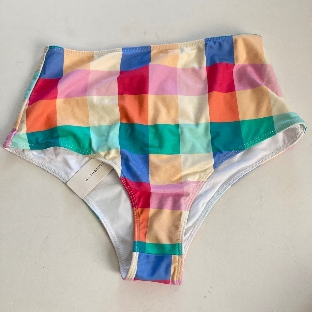 NWT Paper London Anthropologie Stephanie Checked Multi Color Bikini Bottoms